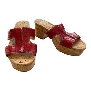 Donald Pliner Disco Wedge Platform Sandal Womens 9 Red Embossed Leather Upper